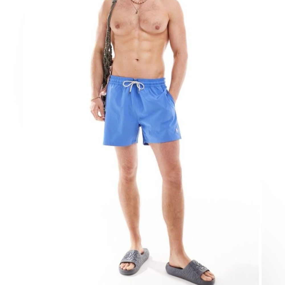 Polo Ralph Lauren Men's Blue Traveler Icon Logo Mid Fit Swim Shorts size XXL‎